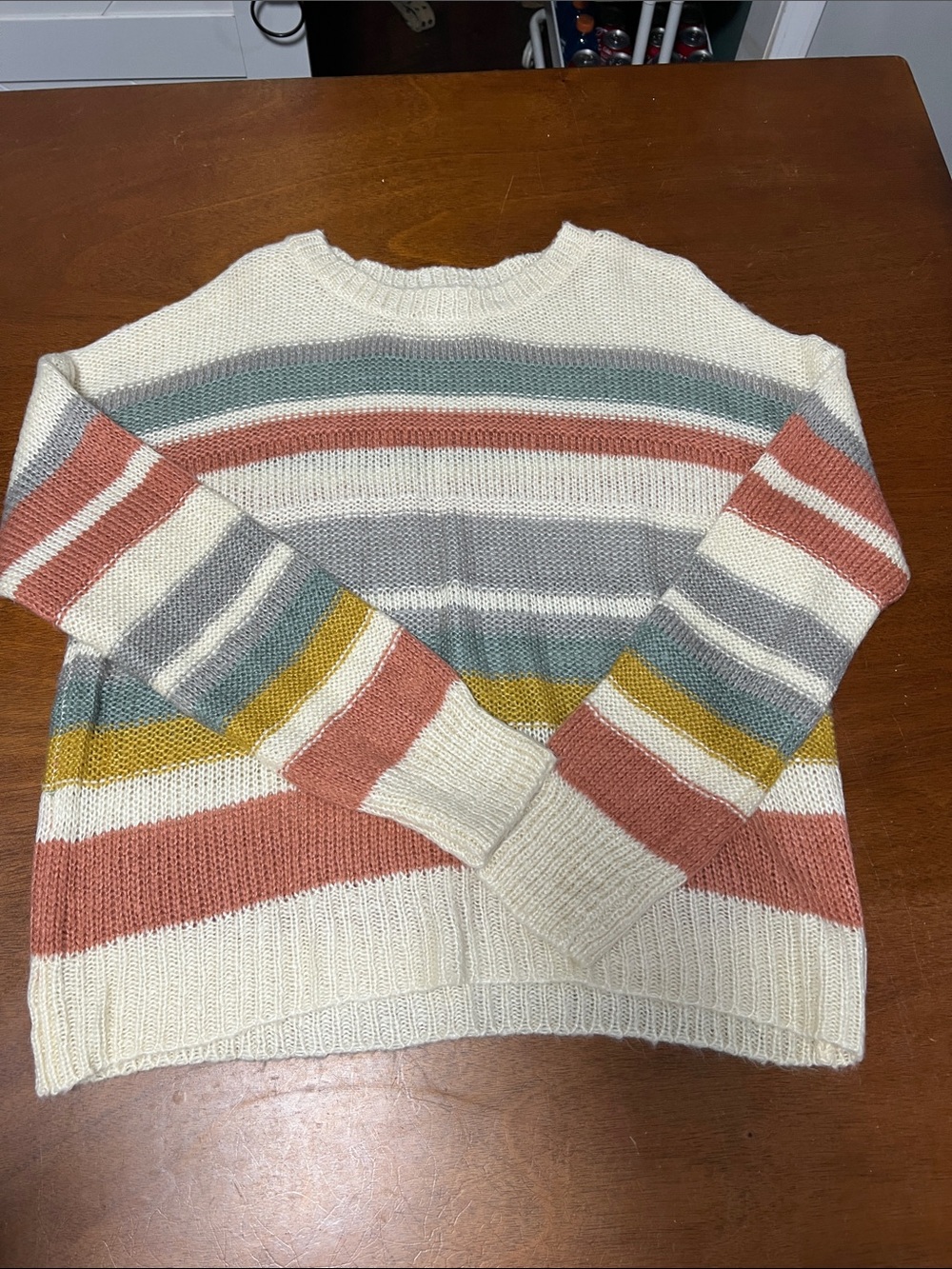 Cozy Striped Crewneck Sweater in Cream and Multi
